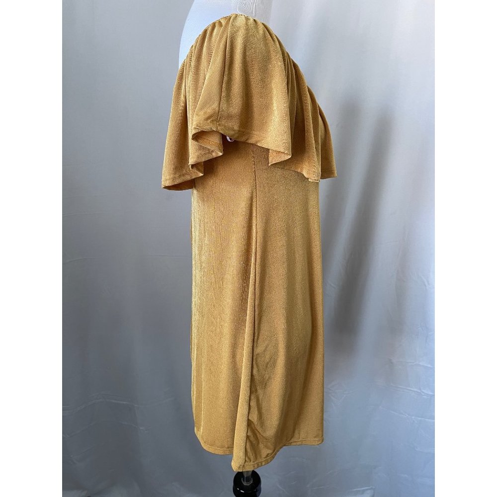 Timing Gold Shimmer Sleeveless / Off-the-Shoulder Ruffle Top Knit Blouse / Dress - Picture 6 of 12
